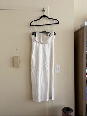 White strapless crop top and maxi skirt